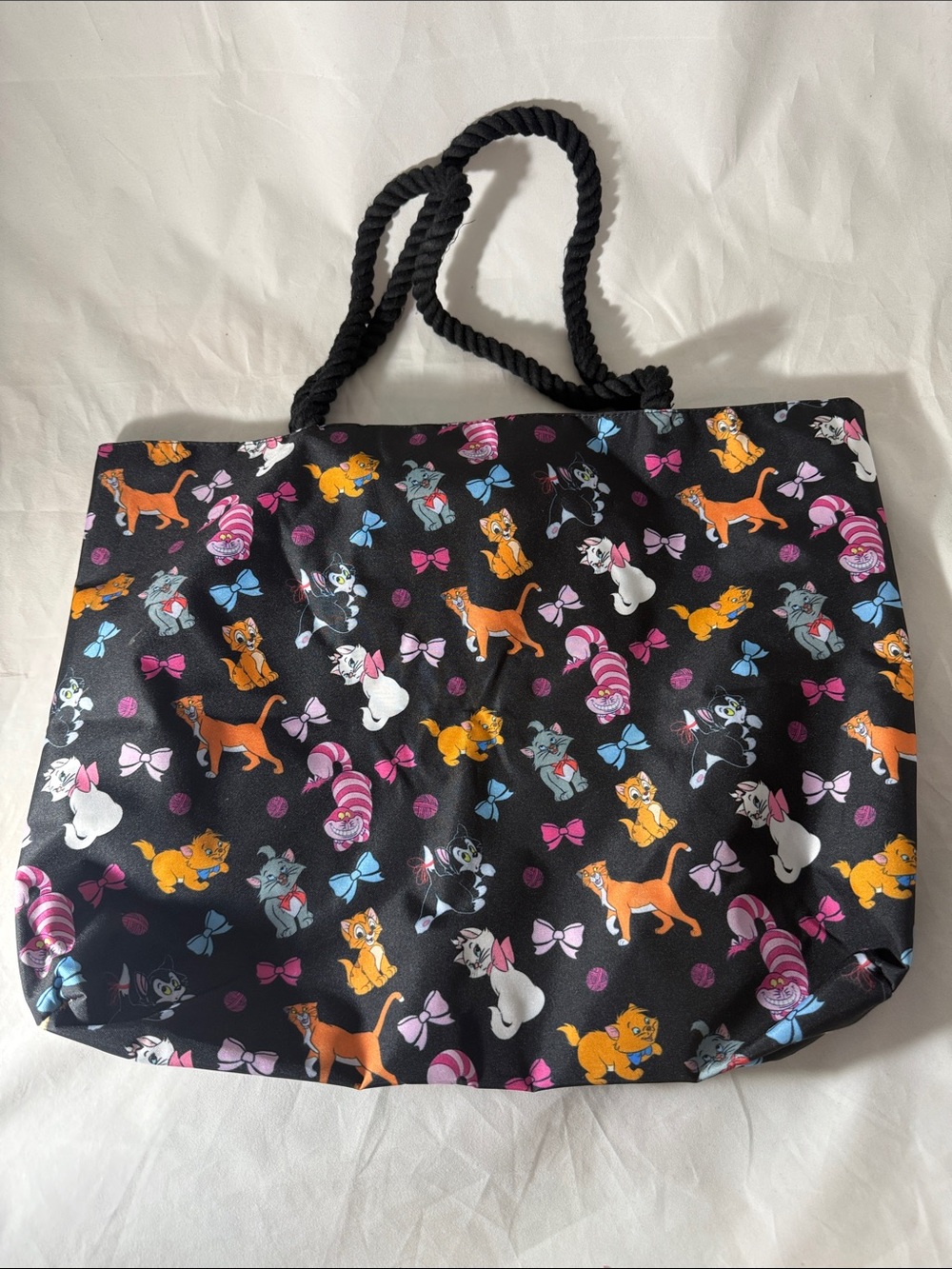 Disney Black Tote Bag with Colorful Cartoon Cat Print